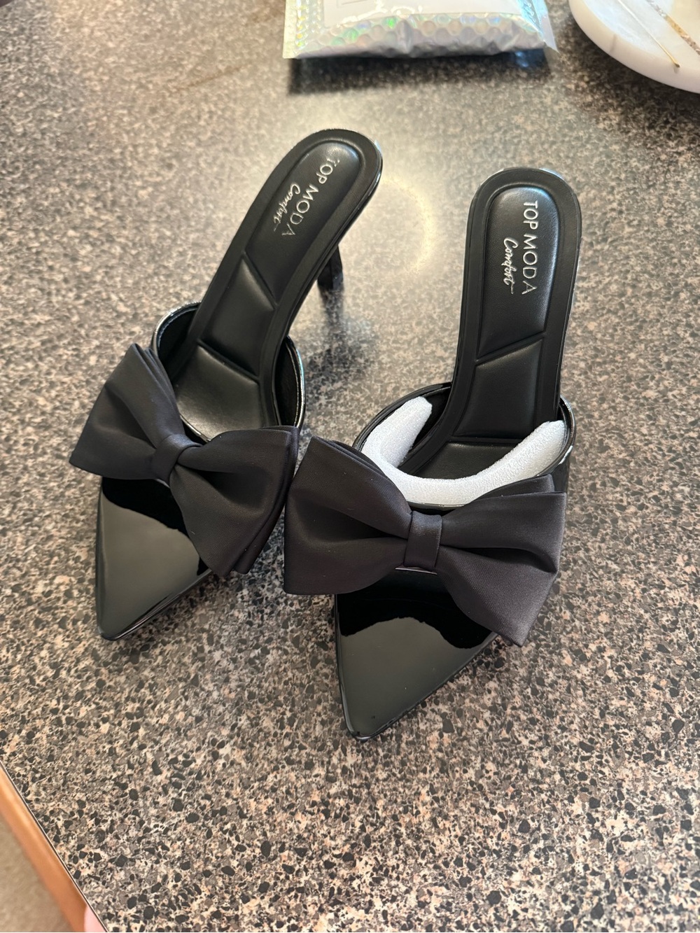 TOP MODA Black Bow Pointed-Toe Mules